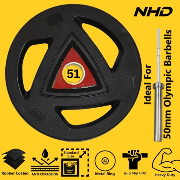NHD Premium Rubber Coated Olympic Weight Plates (Pair) – 2 Inch Hole